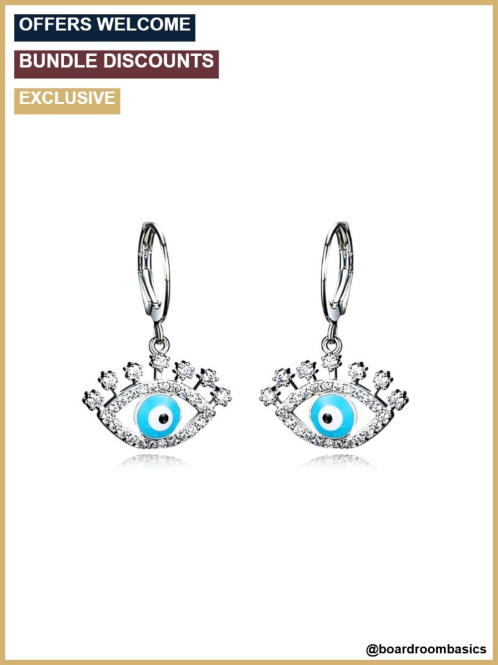 14K Gold Evil Eye Enamel Hoop Drop Earrings with Moissanite